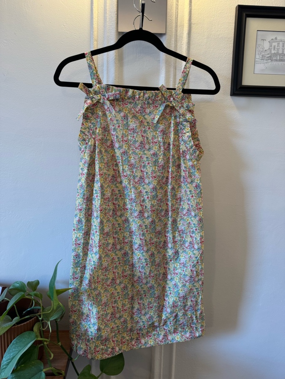Rare Doen Dee Liberty Fabric Chrysanthemum Sky Floral Mini Dress